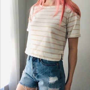 Ann Taylor Loft crop striped sweater XS